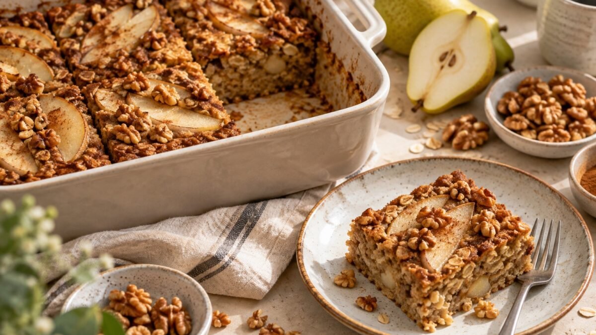 Pear Walnut Baked Oatmeal