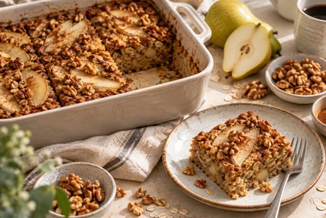 Pear Walnut Baked Oatmeal for Make-Ahead Mornings