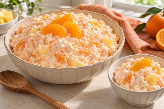Cottage Cheese Orange Jello Salad with Mandarin Oranges