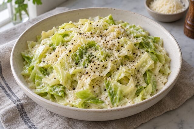 Creamy Cabbage Alfredo with Garlic and Parmesan