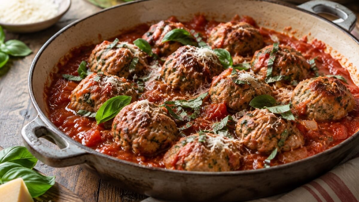 Skillet turkey meatballs in tomato sauce